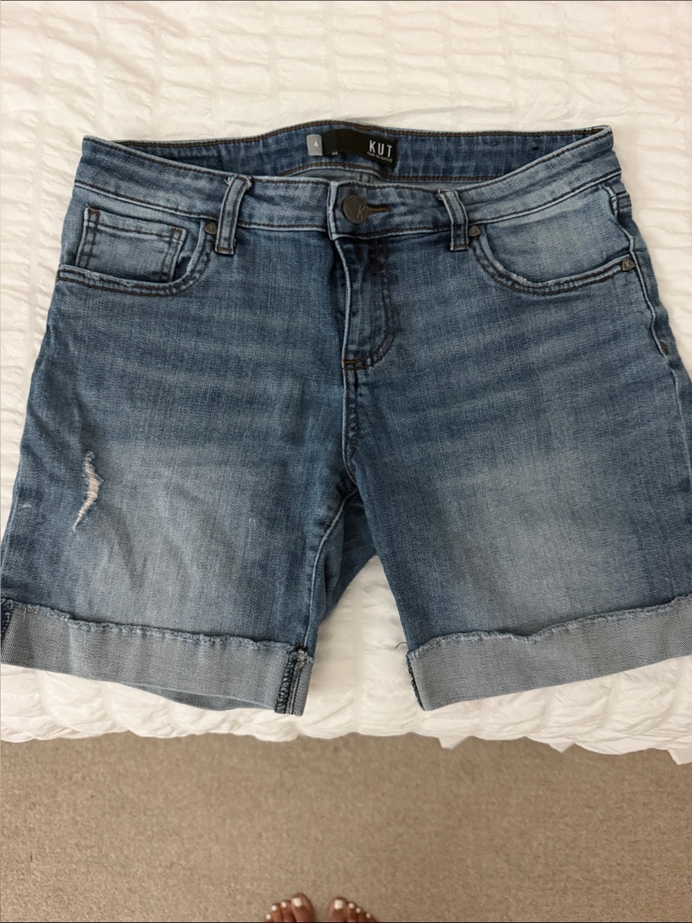 Kut from the Kloth Mid-Rise Rolled Hem Denim Shorts - Blue Wash